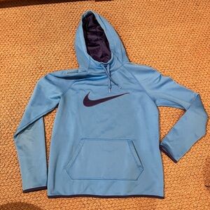 Nike DRI Fit Hoodie Small Blue Logo EUC  Comfy Athletic Cold Gear Running Layer